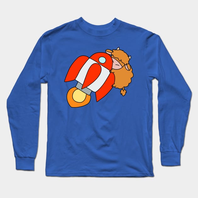 Rocket Ship Highland Cow Long Sleeve T-Shirt by saradaboru